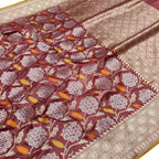 Maroon Handloom Banarasi Pure Katan Silk Leaf & Flower Design Saree - Luxurion World
