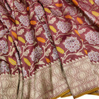 Maroon Handloom Banarasi Pure Katan Silk Leaf & Flower Design Saree - Luxurion World