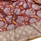 Maroon Handloom Banarasi Pure Katan Silk Leaf & Flower Design Saree - Luxurion World