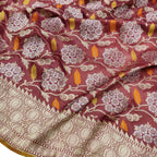 Maroon Handloom Banarasi Pure Katan Silk Leaf & Flower Design Saree - Luxurion World