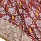 Maroon Handloom Banarasi Pure Katan Silk Leaf & Flower Design Saree - Luxurion World