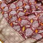 Maroon Handloom Banarasi Pure Katan Silk Leaf & Flower Design Saree - Luxurion World