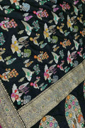 Black Handloom Banarasi Pure Katan Silk Flower Design Meenakari Saree - Luxurion World