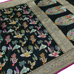 Black Handloom Banarasi Pure Katan Silk Flower Design Meenakari Saree - Luxurion World