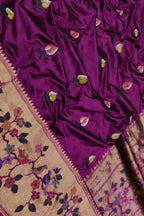 Purple Handloom Banarasi Pure Katan Silk Flower Design Saree - Luxurion World