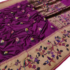 Purple Handloom Banarasi Pure Katan Silk Flower Design Saree - Luxurion World