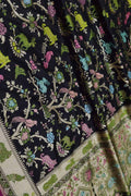 Black Handloom Banarasi Pure Katan Silk Animal And Flower Design Saree - Luxurion World
