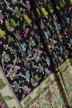 Black Handloom Banarasi Pure Katan Silk Animal And Flower Design Saree - Luxurion World