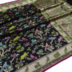 Black Handloom Banarasi Pure Katan Silk Animal And Flower Design Saree - Luxurion World