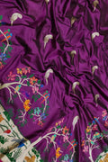 Purple Handloom Banarasi Pure Katan Silk Flower And Bird Design Saree - Luxurion World