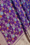 Purple Handloom Banarasi Pure Katan Silk Flower Design Meenakari Saree - Luxurion World