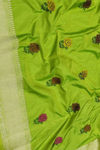 Green Handloom Banarasi Pure Katan Silk Flower Design Saree - Luxurion World