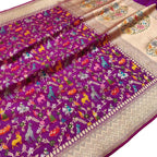 Purple Handloom Banarasi Pure Katan Silk Flower And Animal Design Meenakari Saree - Luxurion World