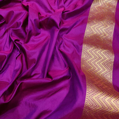 Purple Handloom Banarasi Pure Katan Silk Flower And Animal Design Meenakari Saree - Luxurion World