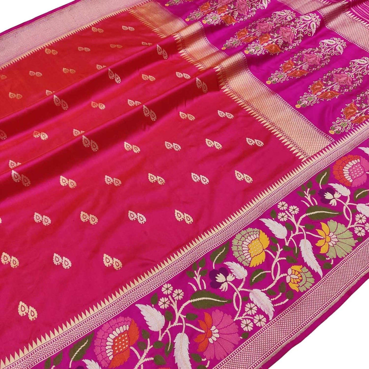 Pink Handloom Banarasi Pure Katan Silk Flower Design Meenakari Saree - Luxurion World