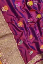 Exquisite Purple Handloom Banarasi Pure Katan Silk Saree with Flower Design - Luxurion World