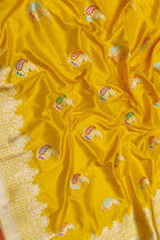 Yellow Handloom Banarasi Pure Katan Silk Saree - Luxurion World
