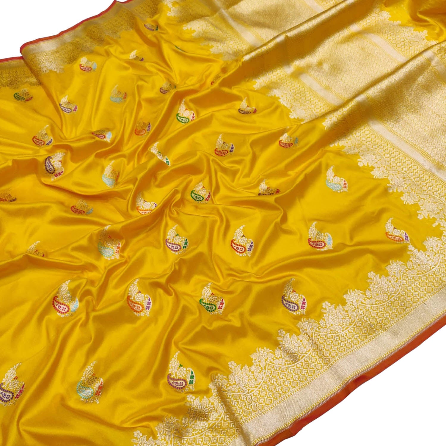 Yellow Handloom Banarasi Pure Katan Silk Saree - Luxurion World