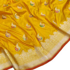 Yellow Handloom Banarasi Pure Katan Silk Saree - Luxurion World