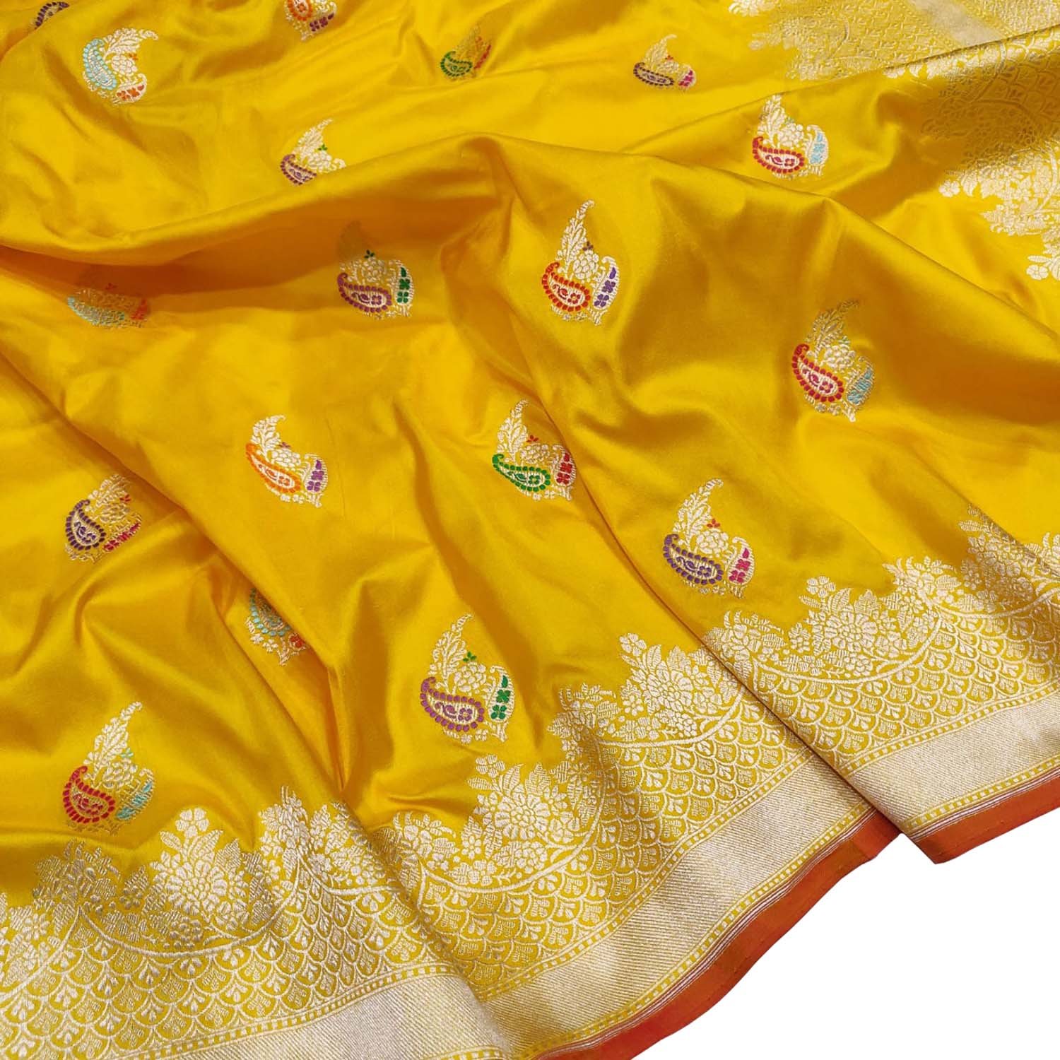 Yellow Handloom Banarasi Pure Katan Silk Saree - Luxurion World