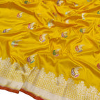 Yellow Handloom Banarasi Pure Katan Silk Saree - Luxurion World