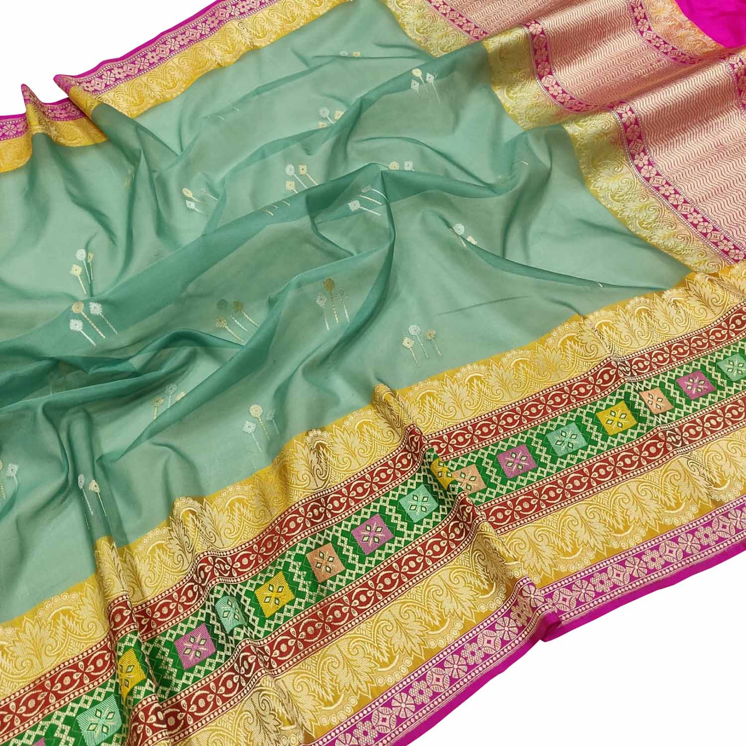Green Handloom Banarasi Pure Kora Silk Saree - Luxurion World