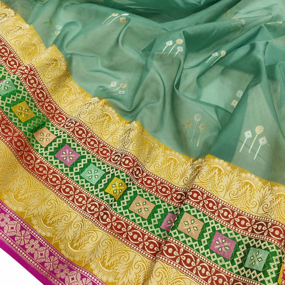 Green Handloom Banarasi Pure Kora Silk Saree - Luxurion World
