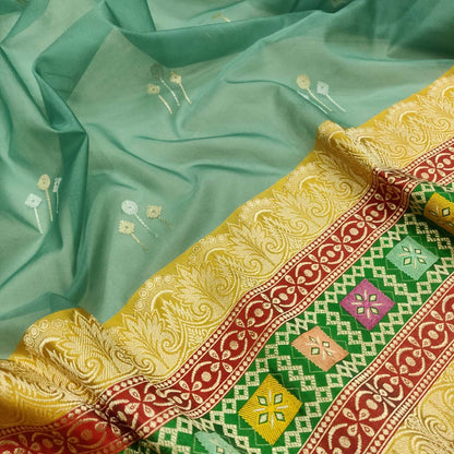 Green Handloom Banarasi Pure Kora Silk Saree - Luxurion World