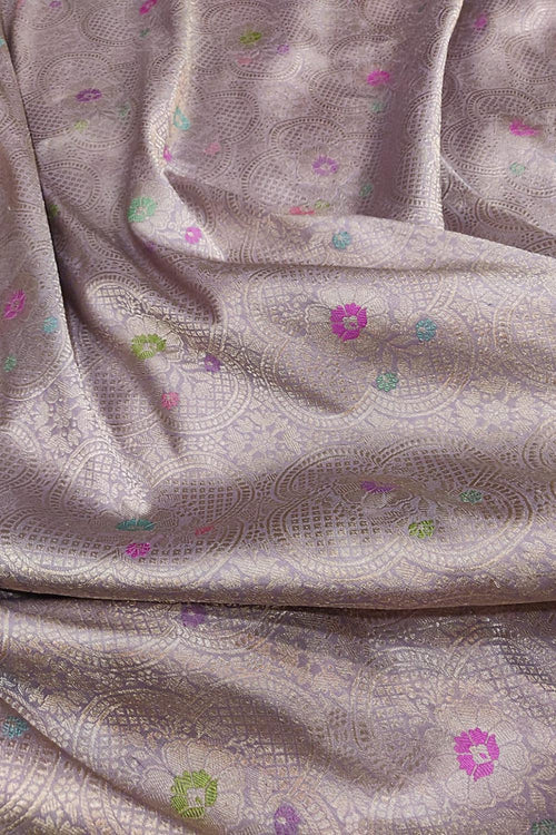 Exquisite Purple Handloom Banarasi Pure Katan Silk Flower Design Meenakari Saree - Luxurion World
