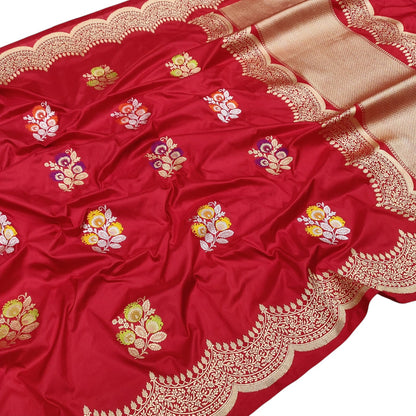 Exquisite Red Handloom Banarasi Pure Katan Silk Meenakari Flower Design Saree - Luxurion World