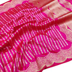 Exquisite Pink Handloom Banarasi Pure Katan Silk Sona Roopa Stripe Design Saree - Luxurion World