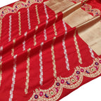 Exquisite Red Handloom Banarasi Pure Katan Silk Sona Roopa Stripe Design Saree - Luxurion World