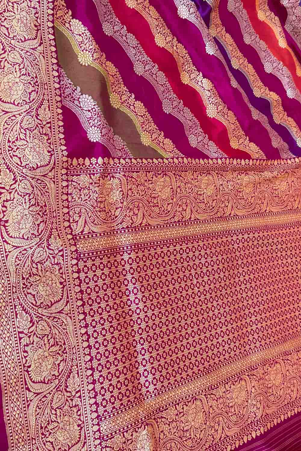 Multicolor Handloom Rangkat Banarasi Pure Katan Silk Saree - Luxurion World