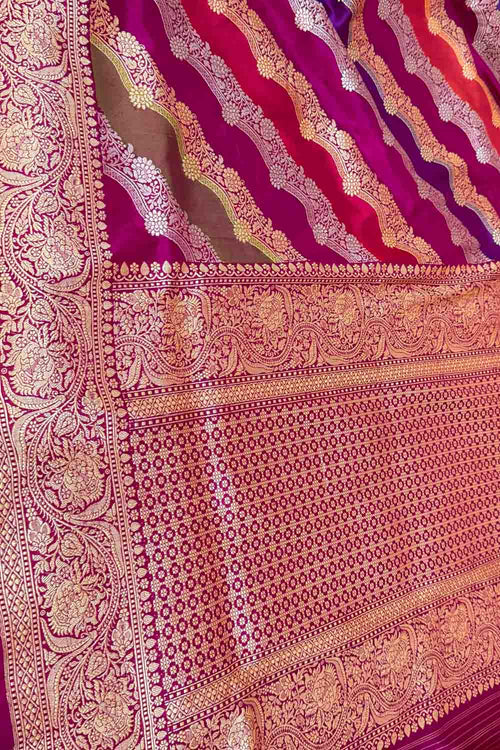 Multicolor Handloom Rangkat Banarasi Pure Katan Silk Saree - Luxurion World
