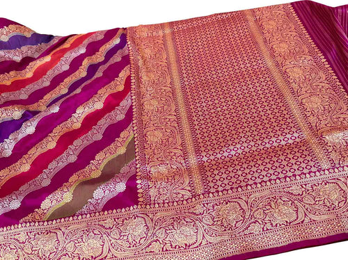 Multicolor Handloom Rangkat Banarasi Pure Katan Silk Saree - Luxurion World
