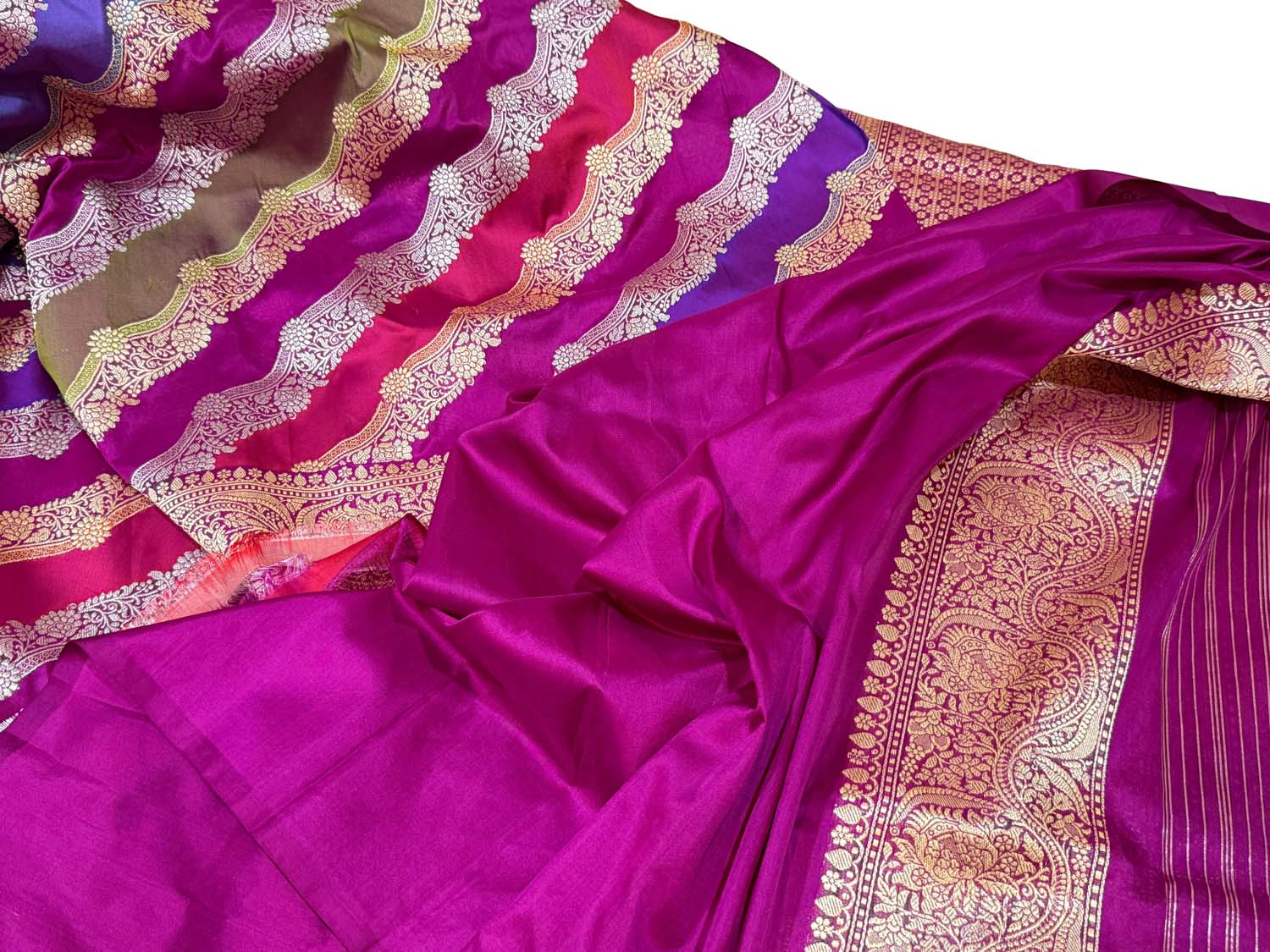 Multicolor Handloom Rangkat Banarasi Pure Katan Silk Saree - Luxurion World