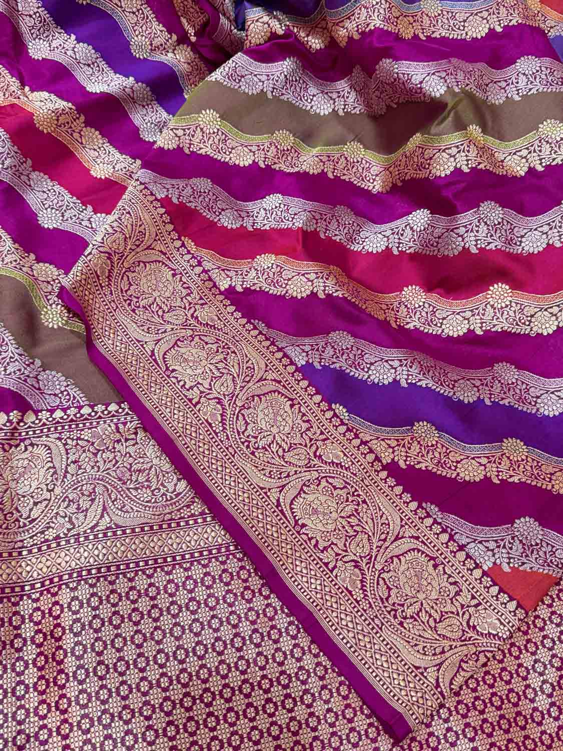 Multicolor Handloom Rangkat Banarasi Pure Katan Silk Saree - Luxurion World