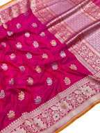 Pink Handloom Banarasi Pure Katan Silk Flower Design Meenakari Saree - Luxurion World