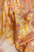 Yellow Handloom Banarasi Pure Katan Silk Meenakari Flower Design Saree - Luxurion World