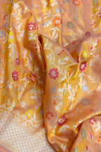 Yellow Handloom Banarasi Pure Katan Silk Meenakari Flower Design Saree - Luxurion World