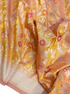 Yellow Handloom Banarasi Pure Katan Silk Meenakari Flower Design Saree - Luxurion World