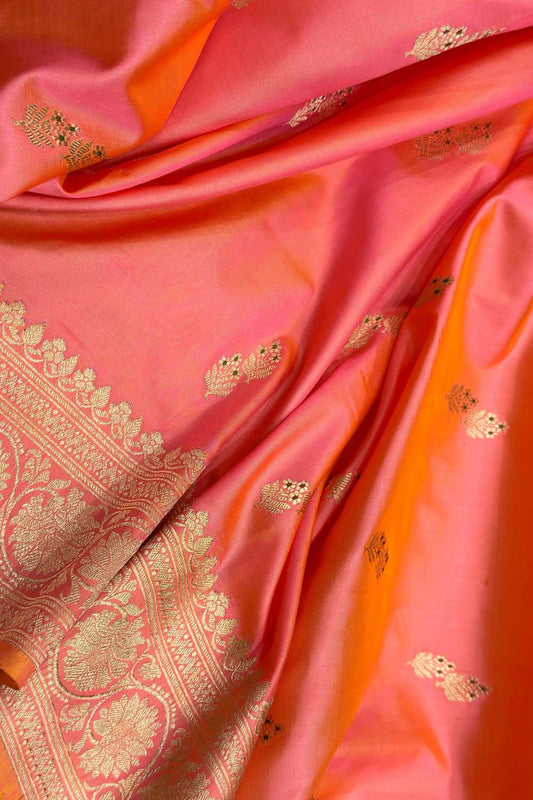 Exquisite Orange Handloom Banarasi Silk Saree