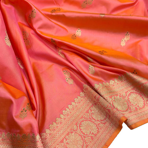 Exquisite Orange Handloom Banarasi Pure Katan Silk Saree - Luxurion World