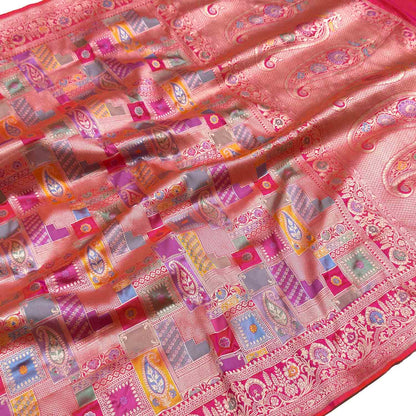 Exquisite Multicolor Handloom Banarasi Silk Saree