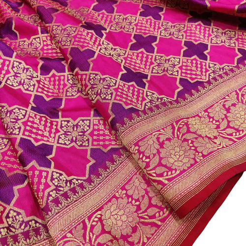 Exquisite Pink Handloom Banarasi Pure Katan Silk Saree - Luxurion World