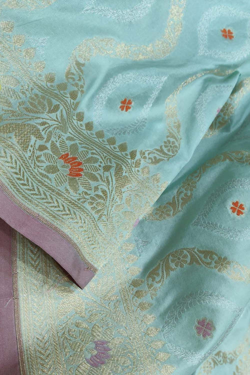 Blue Blue Handloom Banarasi Pure Katan Silk Flower Design Saree - Luxurion World