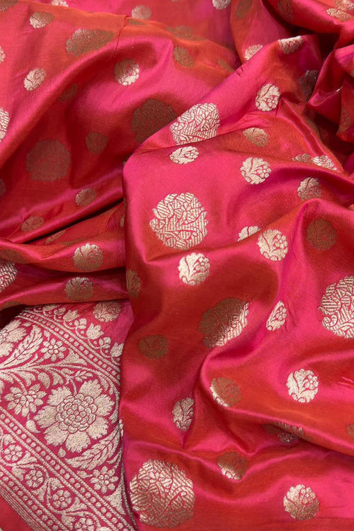 Exquisite Red Shot Handloom Banarasi Pure Katan Silk Saree - Luxurion World