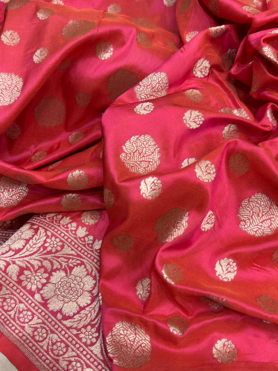Exquisite Red Shot Handloom Banarasi Pure Katan Silk Saree - Luxurion World