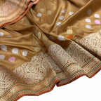 Golden Handloom Banarasi Pure Katan Silk Sona Roopa Flower Design Saree - Luxurion World