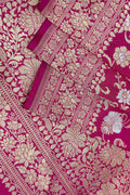 Pink Handloom Banarasi Pure Katan Silk Sona Roopa Saree - Luxurion World